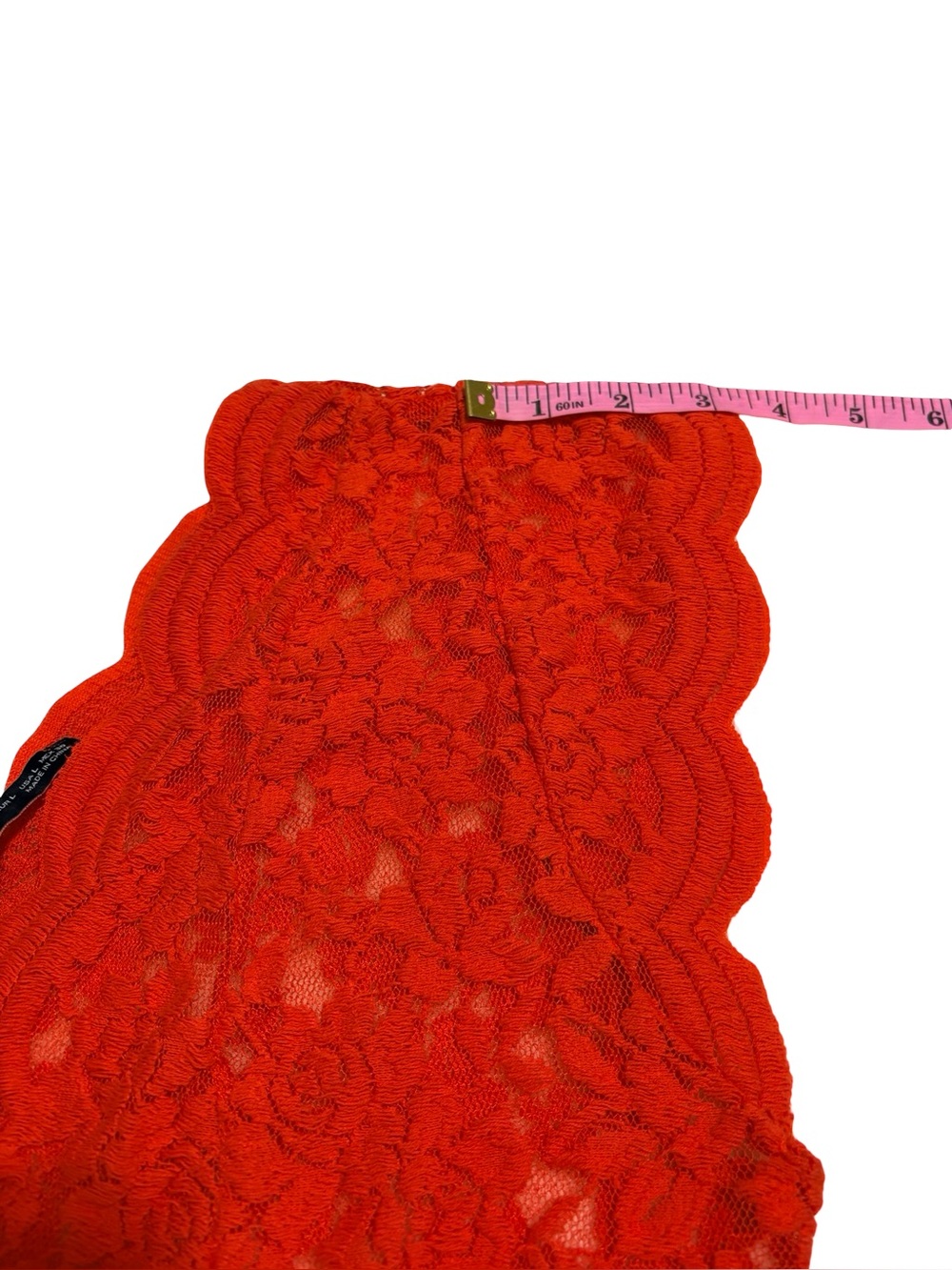 Zara Red Floral Lace Sheer Top Scalloped Stretch Blouse L - Picture 8 of 10